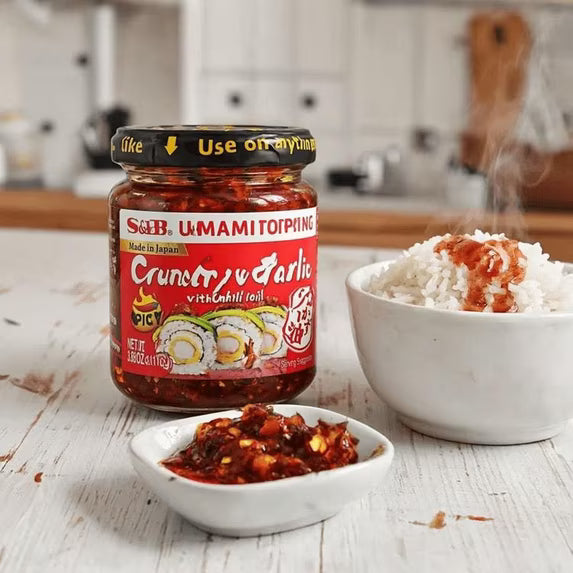 S&B Umami Topping Crunchy Garlic with Chili Oil Spicy, 3.88 oz