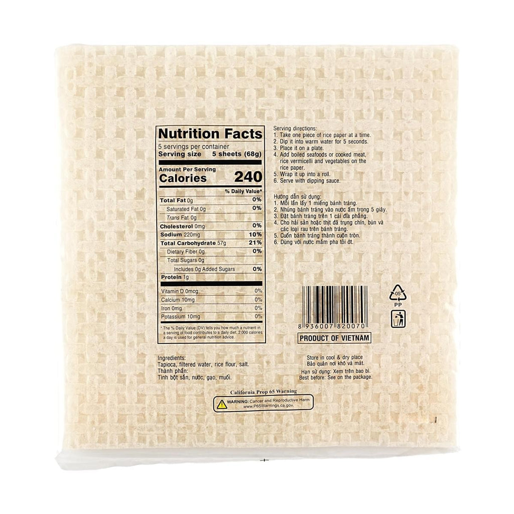 BAMBOO TREE Bánh Tráng Việt Nam Square Rice Paper (22 cm), 12 oz